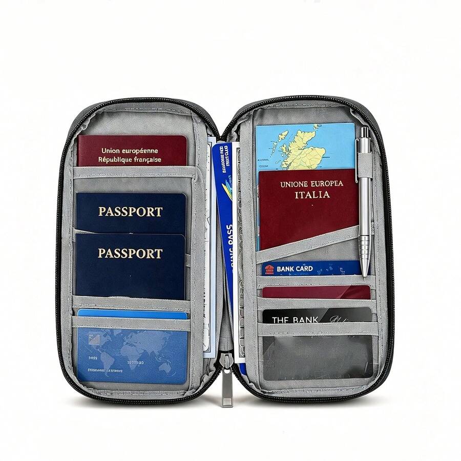 Multi-Pocket Travel Document Organizer, Waterproof Passport Holder Wallet, Zippered Ticket And Card Storage Bag, Suitable For Air Travel, Multi-Color Portable Travel Essentials Storage Box, Can Store ID Card, Credit Card And Boarding Pass
