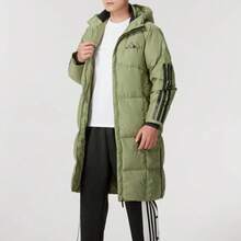 Adidas 3-Stripes Striped Casual Hooded Long-Sleeve Long Down Jacket Men's Tent Green - Tent Green - View 6