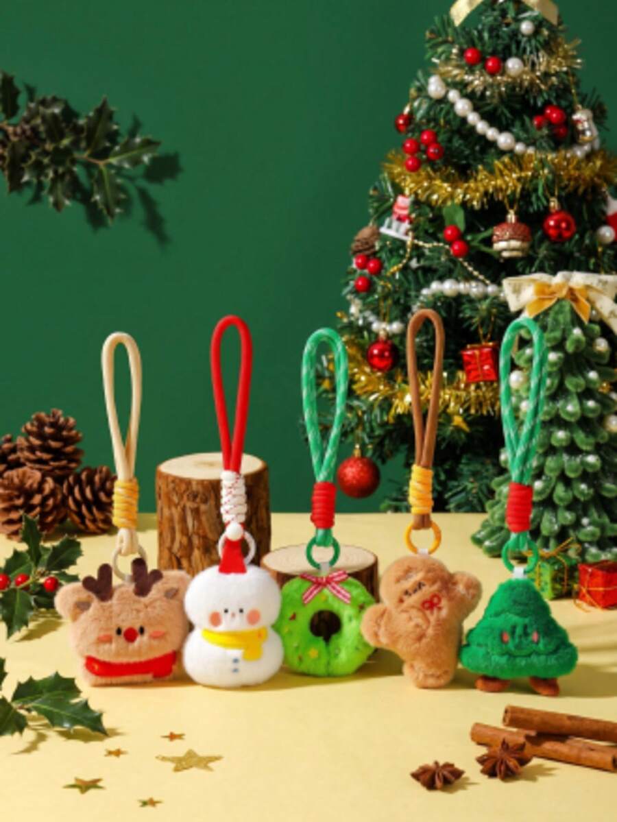 Christmas Character Keychain Pendant Set, Cute Holiday Bag Decor, Includes Reindeer, Snowman And Tree Patterns, Suitable For Handbags And Backpacks, Suitable For Collection, Seasonal Aesthetic Accessories, Suitable For Gifts And Daily Matching - Multicolor - View 1