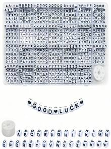 6x6mm Acrylic Letter Beads White Base Black Letter For Jewelry Handmade DIY Bracelet Necklace Keychain - Black and White - View 2