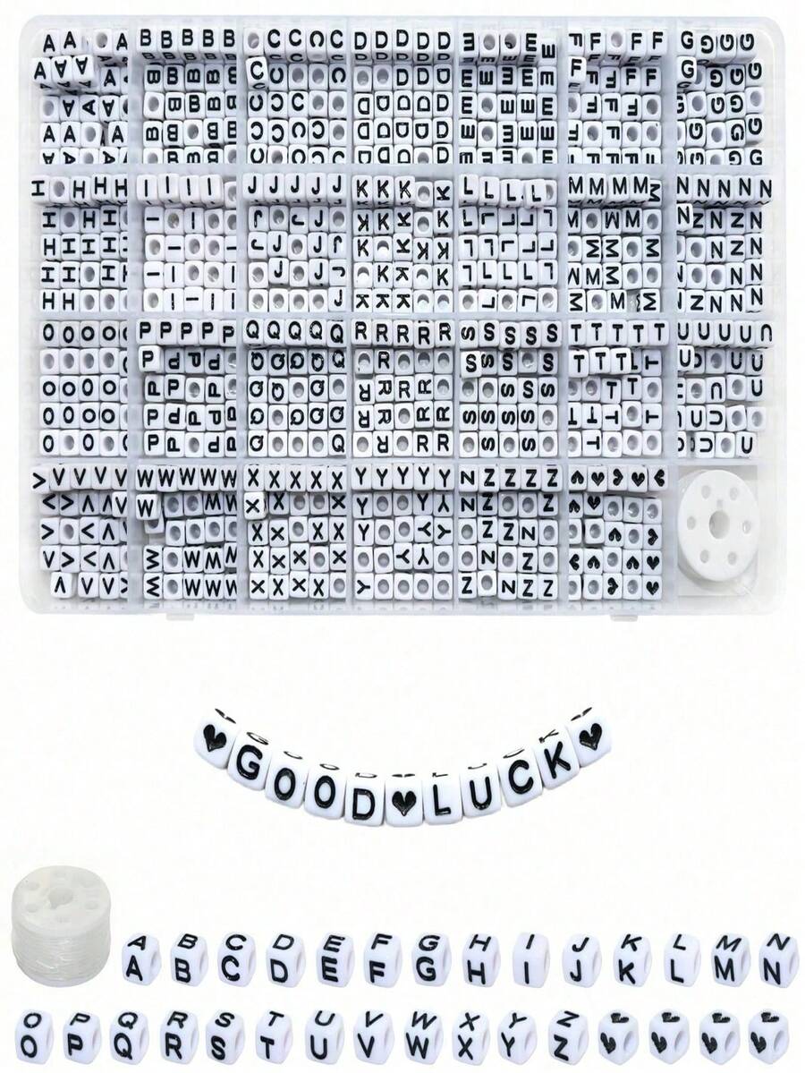 6x6mm Acrylic Letter Beads White Base Black Letter For Jewelry Handmade DIY Bracelet Necklace Keychain