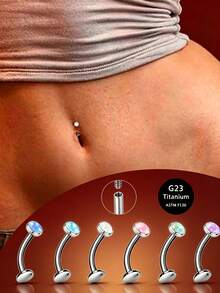 G23 Pure Titanium Floating Navel Ring 14G Internal Threaded Belly Piercing Jewelry Hypoallergenic - A - View 1