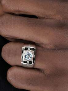 1pc Moissanite Ring, High-End 1 Carat Men's Ring With Diamond Accents, Suitable For Men's Wedding And Daily Wear - Silver - View 3