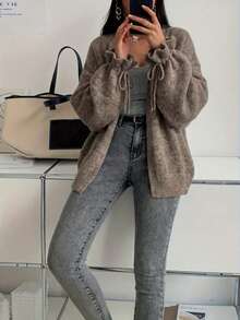 Women's Vintage Fashion Knit Cardigan Casual College Commute - Flower Coffee - View 5