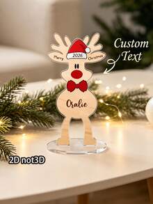 1pc Personalized Reindeer Christmas Tabletop Stand, Custom Name Cute Santa Hat Rudolph Table Decoration, Custom Xmas Desktop Ornament, Holiday Keepsake Gift For Family Home Christmas Decor - Multicolor - View 1