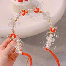 1pc Girls' Pearl Flower Ribbon Headband, Handmade Bohemian Hair Accessories, Suitable For Festivals, Travel, Parties, Weddings, Photography - Multicolor - View 16