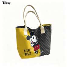 Miniso Disney Mickey Mouse Hand-Carried One Shoulder Laptop Bag, Yellow & Gray Color Block Daily Shoulder Bag - Black - View 5
