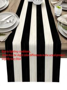 Black And White Striped Table Runner, Holiday Party Decor, Farmhouse Dining Table Decoration - As Shown - View 3
