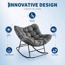 Techigher Oversized Papasan Rocking Chair With Padded Cushion, Ergonomic Egg Swivel Rocker With Heavy-Duty Metal Frame, Comfy Outdoor Armchair For Garden, Patio, Balcony & Living Room - Multicolor - View 4