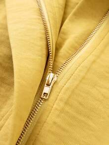 Sollinarry Women's Autumn/Winter New Solid Color Stand Collar Short Jacket & High Waist Pleated Wide Leg Pants 2 Pieces Set, Drawstring Neckline And Elastic Hem, Suitable For Commuting, Office, Casual Outings - Yellow - View 5