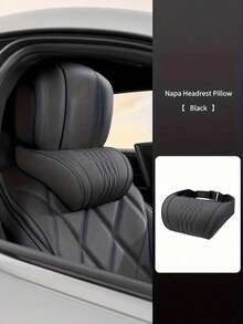 SAHRA 1pc Luxury Nappa Leather Car Neck Pillow, Breathable Perforated Design With Exquisite Embroidery, Built-In Memory Foam Ergonomic Support, All-Season Car Interior Accessory, Suitable For Most Car Models For Long-Distance Driving - A - View 11