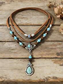 Vintage Multi-Layer Women's Necklace, Pendant Necklace, Bohemian Style Versatile Accessory - Multicolor - View 2