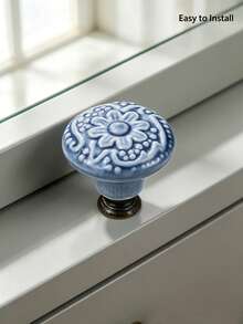 2/5/10Pcs Single Hole Drawer Knobs, Vintage Embossed Pattern Ceramic & Stainless Steel Cabinet Pull Handles, Minimalist Retro Furniture Hardware, Decorative For Modern Kitchen, Bathroom Cabinet & Dresser Doors, 7 Colors Available - Multicolor - View 7