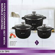 6Pcs Non-Stick Deep Stock Pot Set With Glass Lids, Black Speckled Marble Coating Cooking Pot, Double Handle Soup Stew Pot,Durable,Easy To Clean,Kitchen Cookware, Induction Compatible Cookware Set For Home Kitchen, Gas & Electric Stove - View 7