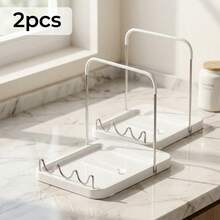 1 cái giá đỡ nắp nồi 20x14.5x15cm 7.87x5.70x5.90 inch, kệ tổ chức đa năng mặt bếp với khay hứng nước & giá đỡ thìa cho xẻng nấu ăn, muôi, thớt, chân đế vững chãi với cốc hút chống trượt, giá đỡ nắp màu trắng phong cách tối giản hiện đại - Nhiều màu - Xem 9