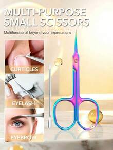 1pc Professional Cuticle Scissors/Steel Pusher Stainless Steel Nail Scissors Fine Tip Ultra-Thin Curved Blade Multi-Purpose Mini Scissors Suitable For Cuticle Trimming Eyebrow Scissors - Multicolor - View 8