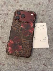 Autumn/Winter Vintage Leopard Print Burgundy Lily Flower Phone Case Compatible With Iphone 18 Pro Max, 17 Pro, 16 Pro Max/15 Pro, Shockproof Dual Layer, Waterproof - Brown - View 5