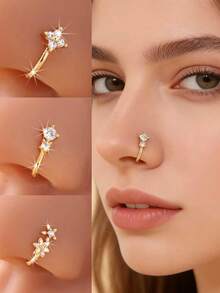 3pcs U-Shaped Fake Nose Piercing Rings, Bohemian Style New No-Drill Nose Rings, Suitable For Daily Wear, Women's Jewelry - Multicolor - View 1
