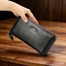 Men's Long PU Leather Clutch Wallet, Zipper Phone Wallet, Large Business Handbag, Multi-Card Slot Card Holder Wallet, Leather Clutch Bag, Large Capacity Business Handbag, Phone Card Slot Storage Box, Coin Purse, Men's Wallet, Long Wallet - Black - View 6