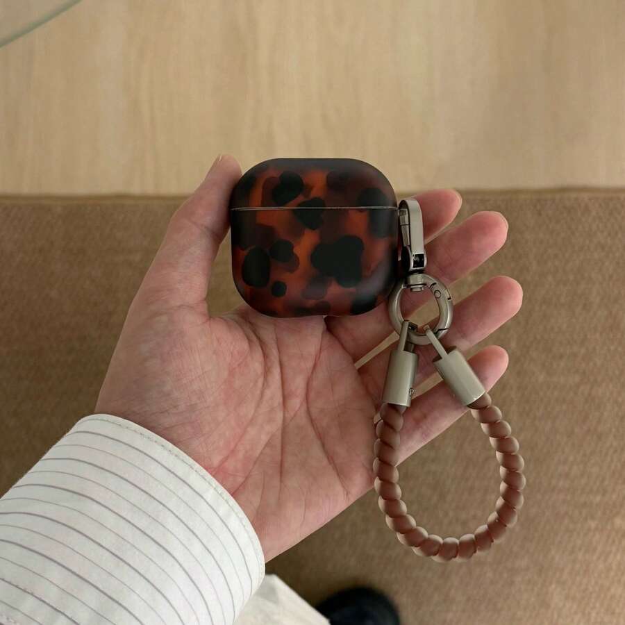 European And American Red Brown Black Leopard Print + Matte Coffee Color Spring Earphone Case Suitable For AirPods 5 New Pro 3 Protective Cover Pro 2/Pro Cute Apple 4 Simple 3 Personalized 1/2 Generation Women's Earphone Case Protective Cover Spring/Summer Earphone Case/Birthday Gift/Holiday Gift - Black-brown - View 1