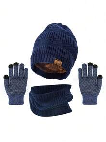 3PCS Autumn/Winter Knitted Hat, Scarf And Touchscreen Gloves Set, Unisex, Cold-Proof Ear-Covering Woolen Hat Set, Suitable For Daily Wear - Multicolor - View 14