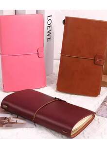 A6 PU Vintage Leather Notebook Diary, Retro Aesthetic Writing Journal With Elastic Closure And Replaceable Pages, Travel Diary, Daily Planner Notebook, Suitable For Notes, Meetings, Work And Study, Desktop Accessory, College Essential, Unisex Gift - Multicolor - View 2