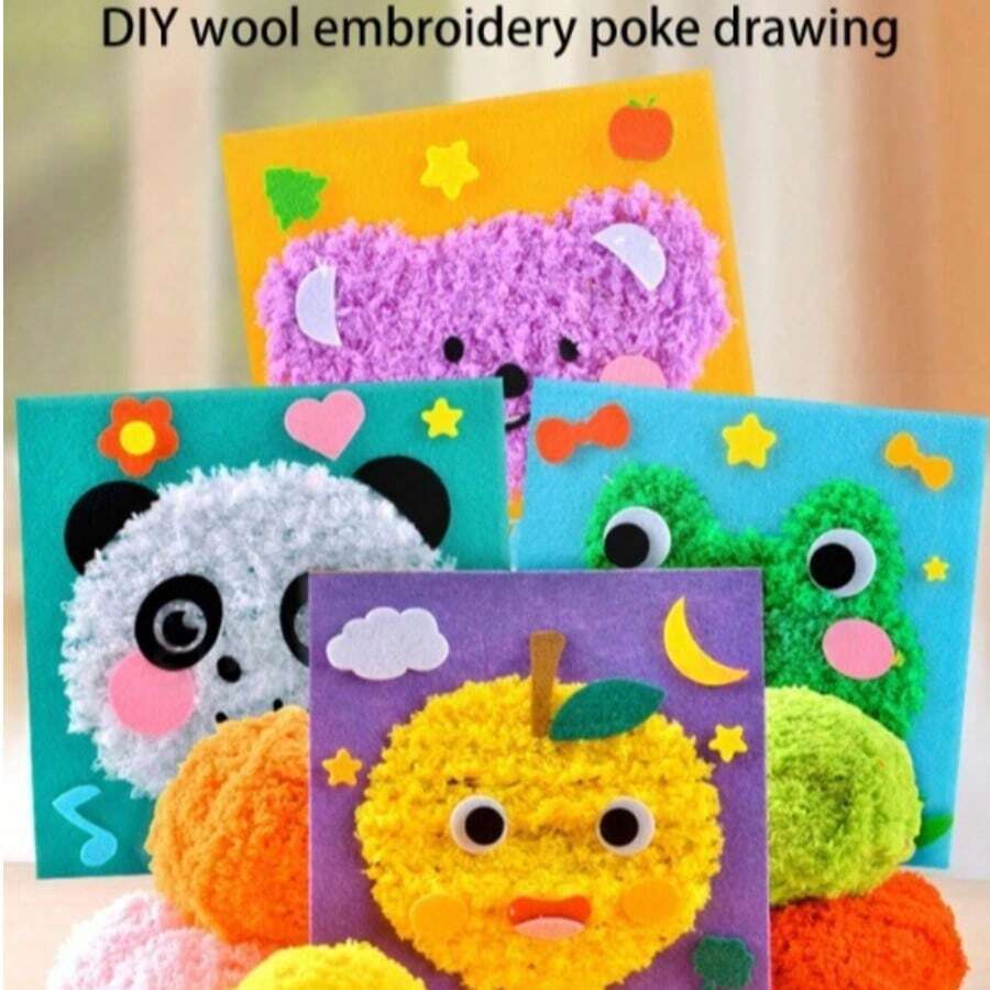 DIY Punch Needle Embroidery Kit For Beginners, Cartoon Animal Wool Yarn Poking Painting Craft Set, Handmade Needle Threading Arts And Crafts For Kids & Teens, Learn To Sew Home Decor, Christmas Gift, New Year Gift, Holiday Party Favor - Multicolor - View 1