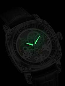 1pc Waterproof Luminous Carved Automatic Tourbillon Hollow Mechanical Men's Watch, Scratch-Resistant Stainless Steel Case, Fashion Business Luxury Sports Classic Minimalist Self-Winding Men's Mechanical Wristwatch, Suitable For Halloween, Christmas, Father's Day, Birthday, Back To School Season, Students, Holidays, Valentine's Day, Dates, Business, Daily Wear, Gifts And More Occasions. - Black - View 9