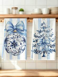 4pcs Kitchen Absorbent Towels, Made Of Polyester Material, Printed With Christmas Wreath, Christmas Tree, Bow Patterns, Suitable For Kitchen, Bathroom, Ideal Choice For Housewives And Family Gatherings, High Cost-Performance Home Goods, Great For Daily Decoration And Room Decor. - Multicolor - View 1