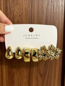 6/18pcs Fashion Elegant Floral Geometric Multicolor Gold Metal Earrings Set, Women's Fashion Earrings Set, Gift For Women - Gold - View 11