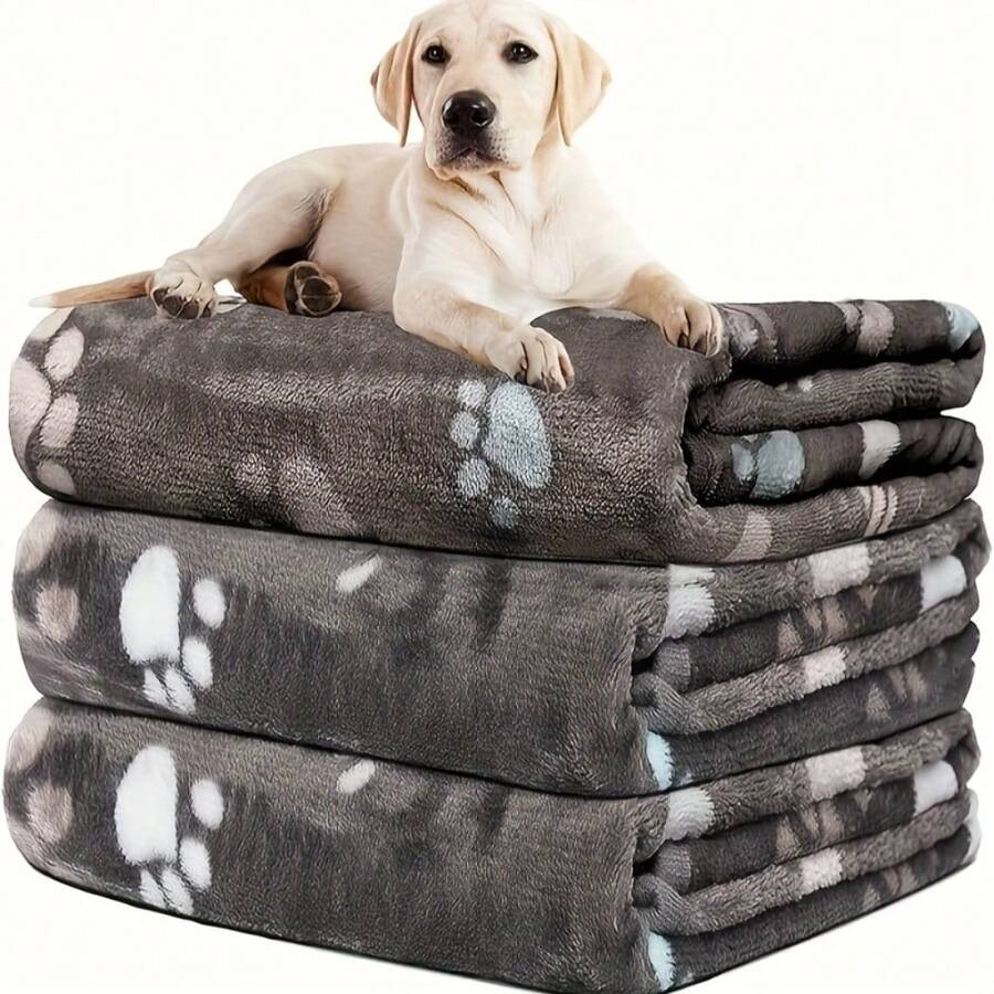 Waterproof Dog Blanket Reversible Sherpa Fleece For Large Dogs Cat Soft Print Pet Blanket Washable , Furniture Protector For Couch Sofa Bed Car, Cozy Throw(23.6" X 31.5", Grey)