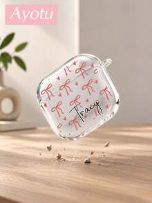 Ayotu Personalized Sweet Style Custom Name Earphone Case, Custom Bow Pattern Transparent Soft TPU Wireless Earphone Protective Cover Compatible With AirPods 3/4/Pro/Pro2/Pro3, Transparent Design, Snug Fit, INS Sweet Style, American Sweetheart Style, Ideal Gift For Sisters, Best Friends, Classmates, Colleagues, Mothers - Multicolor - View 7
