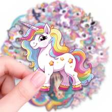 56pcs Rainbow Unicorn Doodle PET Stickers, Diverse Designs, Enhance Thinking And Creative Action Ability, Art Supplies, Children Sticker Toys - Multicolor - View 4