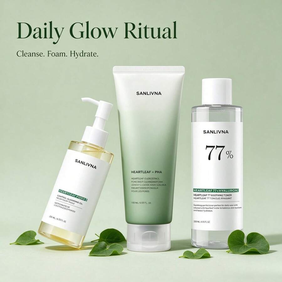 Heartleaf And PHA Skincare Collection | Cleansing Liquid, Foaming Cleanser And Soothing Toner For Daily Hydration, Korean Skincare - Heartleaf Calming Three-piece Set - View 1