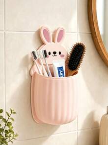 1pc Cute Rabbit Wall-Mounted Toothbrush And Toothpaste Holder,Space-Saving Bathroom Storage Rack,Multiple Colors,Bathroom Sink Organizer,Hairbrush And Makeup Brush Holder,Wall Storage Box,Home Vanity Organization,No-Drill Storage - Multicolor - View 14