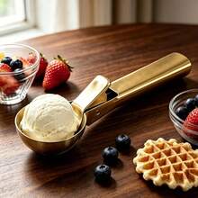 1pc Stainless Steel Ice Cream Scoop With Spring-Loaded Trigger Release, Non-Stick Metal Scooper For Hard Ice Cream, Ergonomic Long Handle Cookie Dough Tool, Silver Kitchen Dessert Tool For Home Baking Cold Drink Shop Gelato Sorbet - Gold - View 8