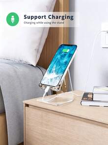 1pc Transparent Acrylic Desktop Phone Stand, Solid Clear Phone Base, Practical Smartphone Desktop Accessory, Suitable For Video Watching, Office Work, Home Bedroom Desktop Display, Room Decor, Office Desk Accessory - A - View 3