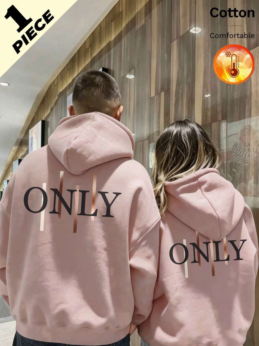 Unisex Hooded Fleece Sweatshirt For Autumn And Winter, Featuring Y2K Graphic Print - Sand Red - View 1