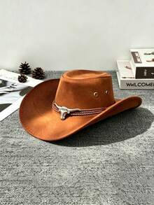 1pc Unisex Western Cowboy Hat, Sun Protection Jazz Hat, Suitable For All Seasons, Ideal For Outdoor Activities, Horse Riding, Parties And Photography. Foldable And Easy To Carry. - Silver Bull Three-rope Cowboy Hat - View 5