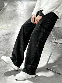 Celana Jeans Denim Fashion Anak Laki-Laki, Celana Panjang Lurus Kasual Longgar Musim Semi/Musim Gugur Terbaru - Hitam - View 1