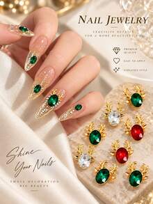10Pcs 3D Christmas Reindeer Nail Charms Gold Alloy Antler Rhinestone Gems Xmas Nail Art Decorations DIY Manicure Accessories - Multicolor - View 4