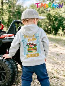TOMARMON Kids Unisex Patterned Sweatshirt, Funny Food Cartoon Letter Print Long Sleeve Top Playful Style - Grey - View 2