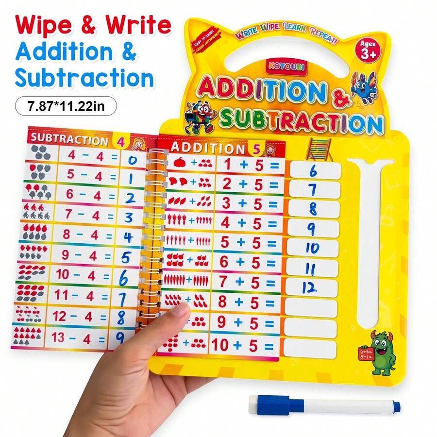 Lachilly Erasable Addition And Subtraction Arithmetic Learning Cards, Reusable Math Early Education Flash Cards, Children's Math Table Flash Cards, Math Operation Thinking Training Learning Teaching Aids, Student Supplies