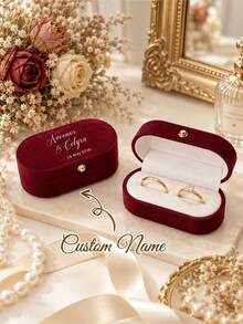 Personalized Wedding Ring Box Engagement Ring Box Proposal Ring Box Modern Ring Box Anniversary Gift With Custom Display Stand And Velvet Lining Holds 2 Rings Suitable For Wedding Engagement Proposal Jewelry Storage Engravable - Multicolor - View 7