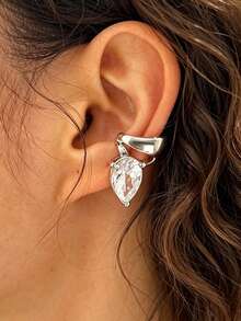 Simple Exquisite Charming Water Drop Cubic Zirconia Copper Ear Clips Without Piercings Left/Right Ear Designs, Earrings For Women Jewelry - Silver - View 2