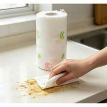 Washable Kitchen Paper Towels, Disposable Cleaning Wipes, High Absorbency, Non-Greasy, Roll, Random Pattern, Suitable For Kitchen, Car, Living Room, Bathroom, Bedroom And Other Places, Essential For Kitchen Cleaning And Decorative Kitchen Supplies - A - View 2
