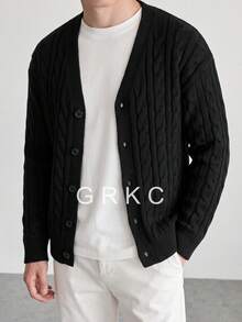 GRKC Men's Loose Cardigan Sweater, Street Style American Casual Lazy Commute Versatile Autumn/Winter - Black - View 4