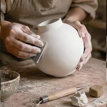 Mẫu giấy làm hũ gốm hình trăng tái sử dụng DIY, hũ gốm hình cầu, bao gồm nửa trên và nửa dưới, vòng đáy, đường viền cổ hũ và các họa tiết bổ trợ, phù hợp để tạo hình đất sét thủ công - trắng - Xem 3