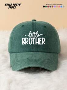 1pc "Litter BROTHER" Letter Print Baseball Cap, Spring/Summer Versatile Vintage Soft Top Dad Hat, Distressed Washed Baseball Cap - A - View 19