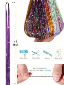 Hair Tinsel 5 Pack: Heat-Resistant 46 Inch Shiny Hair Extensions, 12 Colors Available, Shiny "Fairy Hair" Bundles Made Of Synthetic Fiber, Suitable For Women And Girls, Perfect For Halloween And Other Occasions - Multicolor - View 3